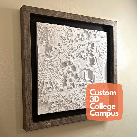 3D College Campus Map | Any University with 3D Buildings, Streets, and Topography | For College Graduate Gifts and College Alumni